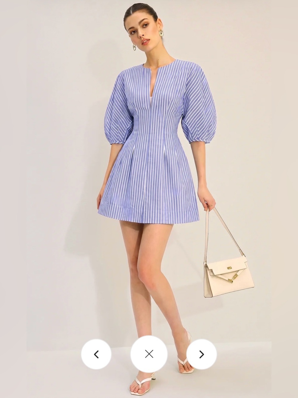 👗 NWT Cotton/Linen Commense Striped Puff Sleeve Cotton Linen Mini Dress